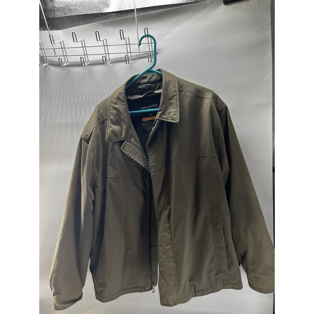 khaki green Dockers men's lined soft jacket stain defender Minor Flaws See Pics